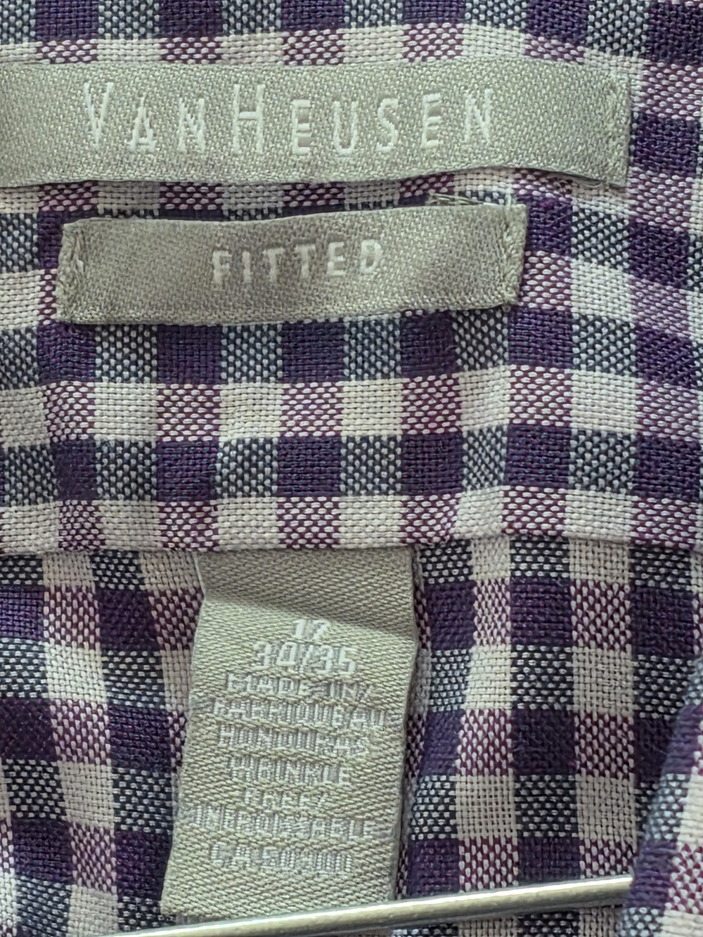 Van Heusen Purple Gingham Fitted Dress Shirt Men's 17 34/35 - Picture 2 of 2